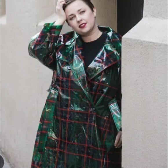 Anthropologie Eva Franco London Frog Plaid Rain Coat Trench Size 4 - Picture 5 of 13